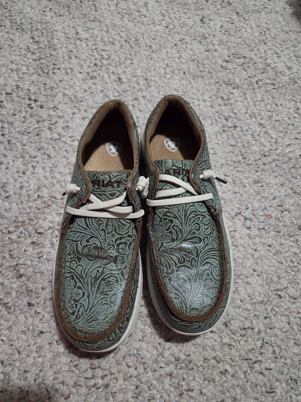 Ariat Green Tooled Leather Casual Shoes - Picture 1 of 5